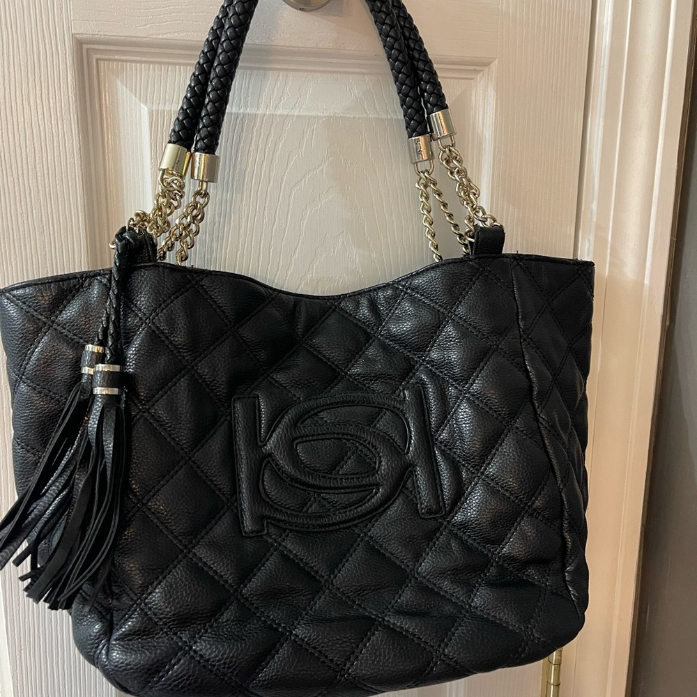bebe Black Quilted Tote with Braided Handles